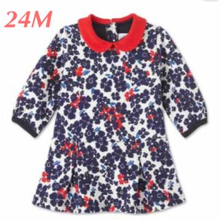 プチバトー(PETIT BATEAU)の新品 プチバトー♡ トリコロールフラワー衿つき長袖ワンピース 24M(ワンピース)