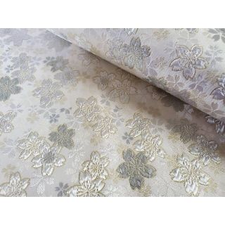 ニシジン(西陣)のsale！西陣織　高級金襴生地　舞桜　白/シルバー　KY-330-1(生地/糸)