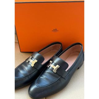 エルメス(Hermes)のエルメス  ローファー　モカシン　パリ　黒　36.5 本物(スリッポン/モカシン)