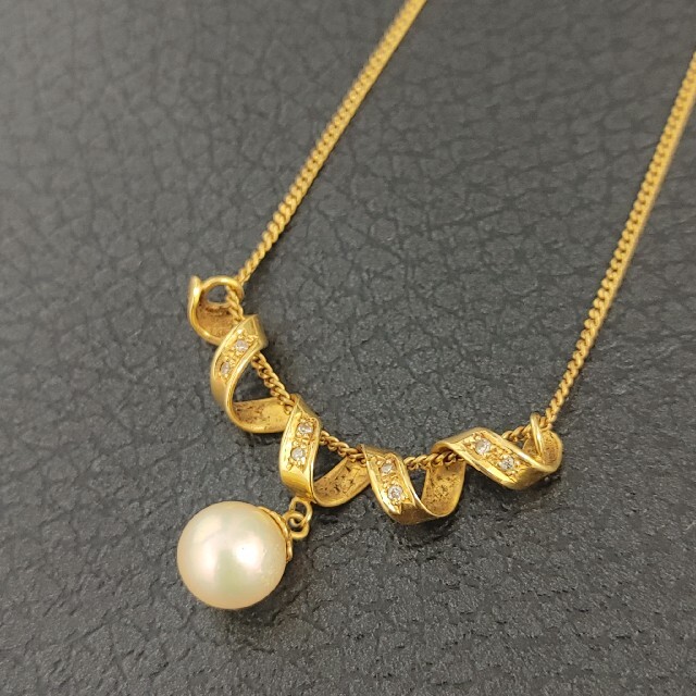 アクセサリー(Ｃ９-57)K18 真珠 ダイヤ ネックレス  喜平チェーン ホールマーク