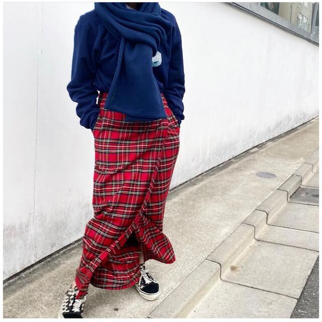 スカートWOOL CHECK RESIZE WRAP SKIRT