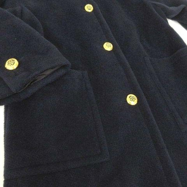 GIVENCHY(ジバンシィ)のジバンシィ ノーカラー コート モヘヤ ウール 金ボタン 約XLサイズ ネイビー レディースのジャケット/アウター(ロングコート)の商品写真