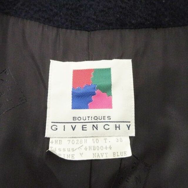 GIVENCHY(ジバンシィ)のジバンシィ ノーカラー コート モヘヤ ウール 金ボタン 約XLサイズ ネイビー レディースのジャケット/アウター(ロングコート)の商品写真