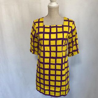 マリメッコ(marimekko)のmarimekko マリメッコ　ワンピース　ブロックチェック　スクエアネック(ひざ丈ワンピース)