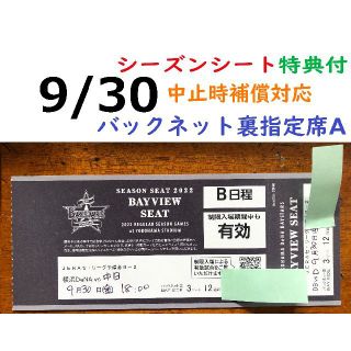 ヨコハマディーエヌエーベイスターズ(横浜DeNAベイスターズ)の【中止補償】9/30横浜DeNAベイスターズ×中日 横浜スタジアムネット裏(野球)