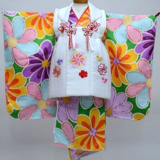 七五三 三歳 女児 刺繍 被布着物フルセット NO24233(和服/着物)