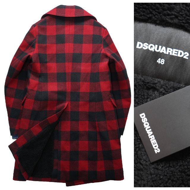 DSQUARED2(ディースクエアード)の新品 DSQUARED2  デニム袖付/13スター釦内ボアチェックロングPコート メンズのジャケット/アウター(ピーコート)の商品写真