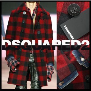 「新品 DSQUARED2 デニム袖付/13スター釦内ボアチェックロングP