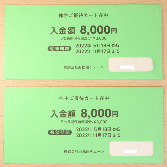 西松屋チェーン株主優待カード8000円券