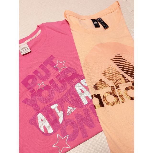 adidas(アディダス)のUSED adidas　レディース半袖Tシャツ　Lサイズ　２枚　ピンク系 レディースのトップス(Tシャツ(半袖/袖なし))の商品写真
