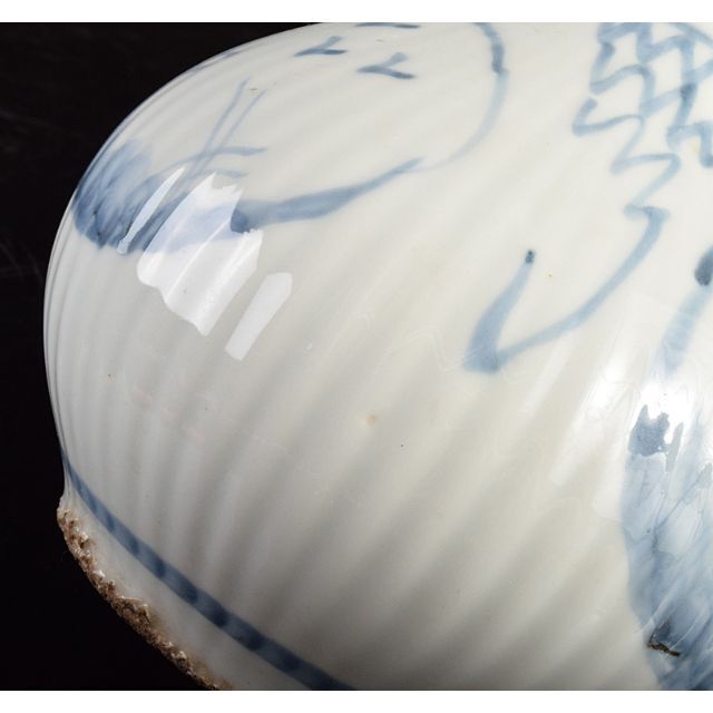 朝鮮美術 李朝 高麗白磁 染付 花文 一輪挿し 花瓶 D R4931 魅了 16830