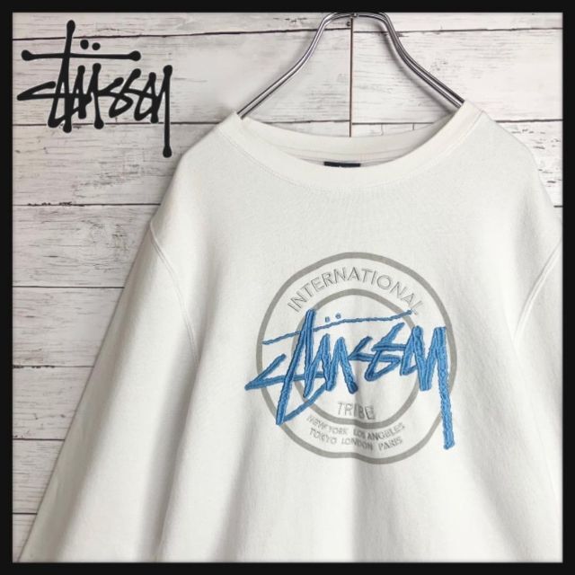 STUSSY(ステューシー)の【希少デザイン】ステューシー センタービッグロゴ刺繍 裏起毛スウェット USA製 メンズのトップス(スウェット)の商品写真