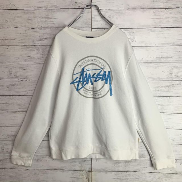 STUSSY(ステューシー)の【希少デザイン】ステューシー センタービッグロゴ刺繍 裏起毛スウェット USA製 メンズのトップス(スウェット)の商品写真