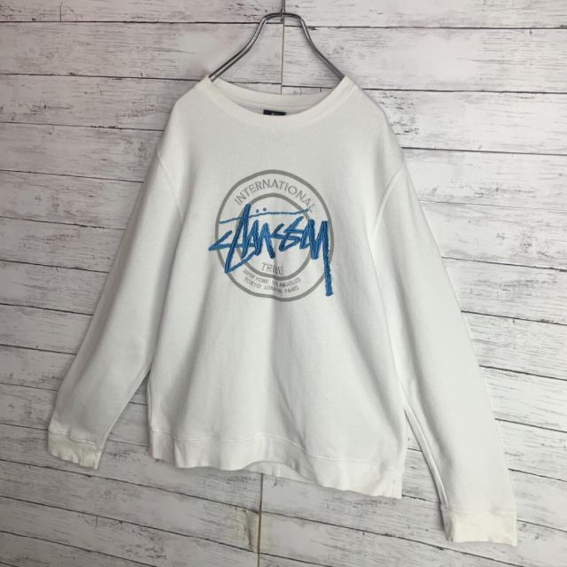 STUSSY(ステューシー)の【希少デザイン】ステューシー センタービッグロゴ刺繍 裏起毛スウェット USA製 メンズのトップス(スウェット)の商品写真