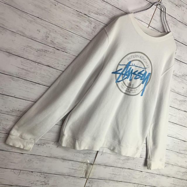 STUSSY(ステューシー)の【希少デザイン】ステューシー センタービッグロゴ刺繍 裏起毛スウェット USA製 メンズのトップス(スウェット)の商品写真