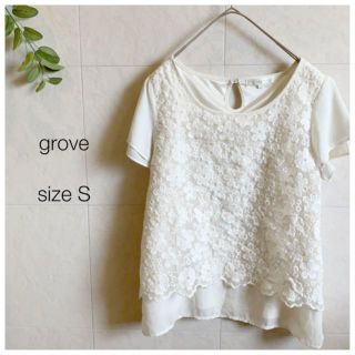 グローブ(grove)のgrove レースカットソー 刺繍 アイボリー ワールド(カットソー(半袖/袖なし))