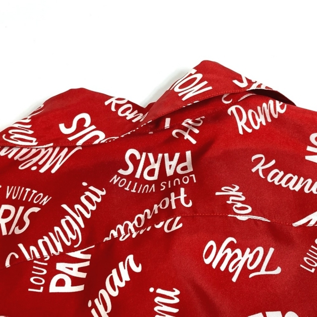 ルイヴィトン LOUIS VUITTON シティープリント アロハシャツ ロゴ 総柄 オープンシャツ 半袖シャツ シルク レッド