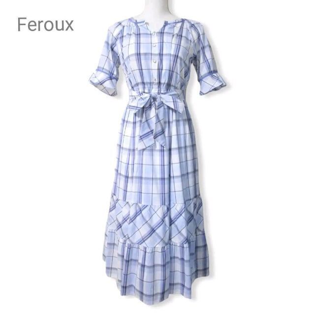 Feroux(フェルゥ)の美品 Feroux フェルゥ サマーマドラスチェックワンピース ウエストリボン レディースのワンピース(ロングワンピース/マキシワンピース)の商品写真