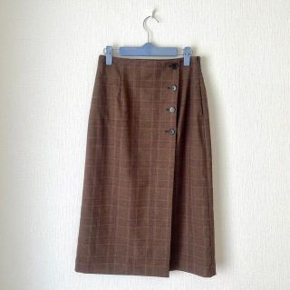 ユニクロ(UNIQLO)の【Yurina様専用】ユニクロ　サイドボタン チェック ラップスカート　ブラウン(ロングスカート)