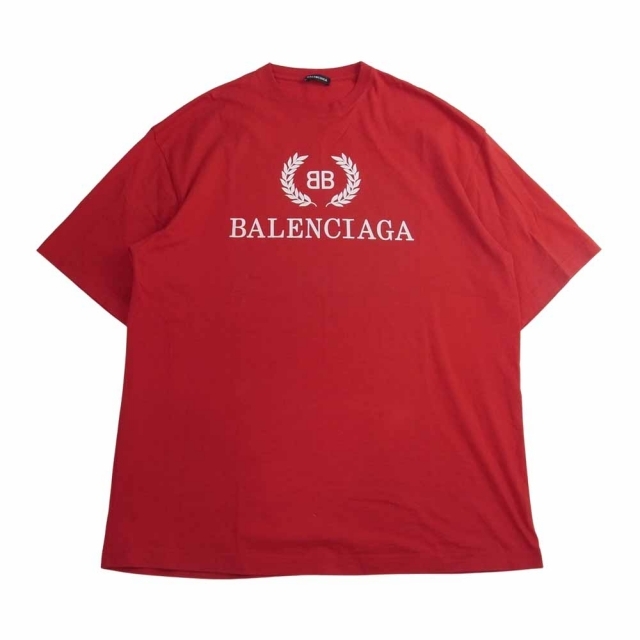 BALENCIAGA バレンシアガ 18AW 544271 TCV25 BBロゴプリント オーバーサイズ 半袖Tシャツ レッド系 XS