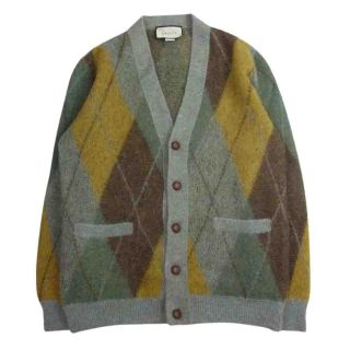 グッチ(Gucci)のGUCCI グッチ 21AW 633827 国内正規品 Argyle Mohair Wool Cardigan アーガイル モヘヤ ウール カーディガン グリーン系 XS【美品】【中古】(カーディガン)