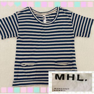 マーガレットハウエル(MARGARET HOWELL)の❤️マーガレットハウエル　MHL Tシャツ　ボーダー　コットン　麻　青(Tシャツ(半袖/袖なし))