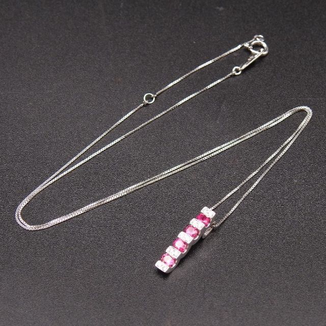 美品 K18WG/K18 ゴールドネックレス ルビーR0.42 ダイヤD0.05 好評 www
