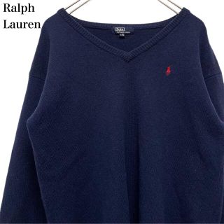 ポロラルフローレン(POLO RALPH LAUREN)のポロラルフローレン ネイビー ニット セーター ワンポイント刺繍ロゴ 古着(ニット/セーター)