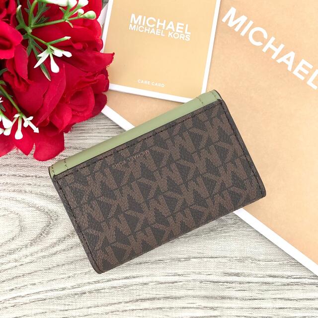 《新品》MICHAEL KORS グリーン シグネチャー レザー キーケース