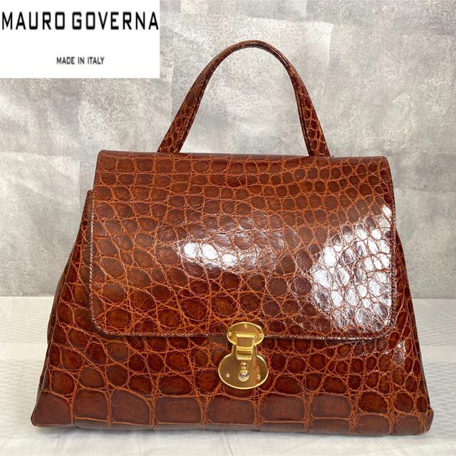 【美品】MAURO GOVERNA シャイニングクロコ ハンドバッグ定価60万程