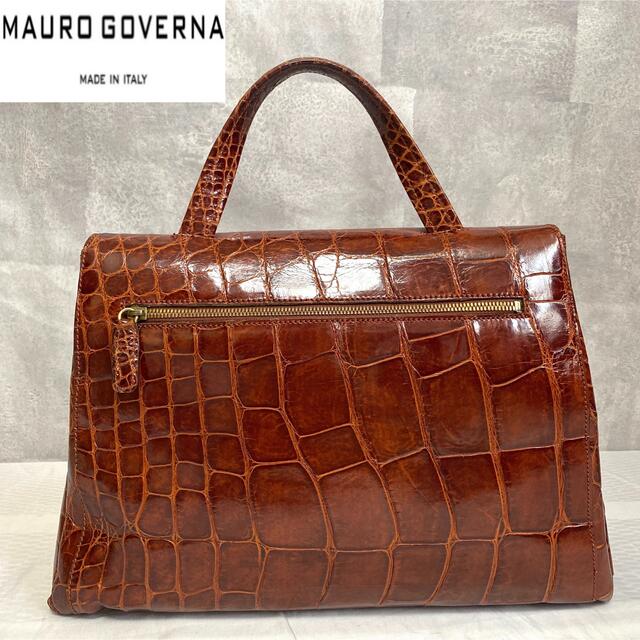 【美品】MAURO GOVERNA シャイニングクロコ ハンドバッグ定価60万程