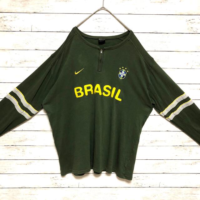 90s XLサイズ ナイキ NIKEブラジル BRASIL ロンT ハーフジップ