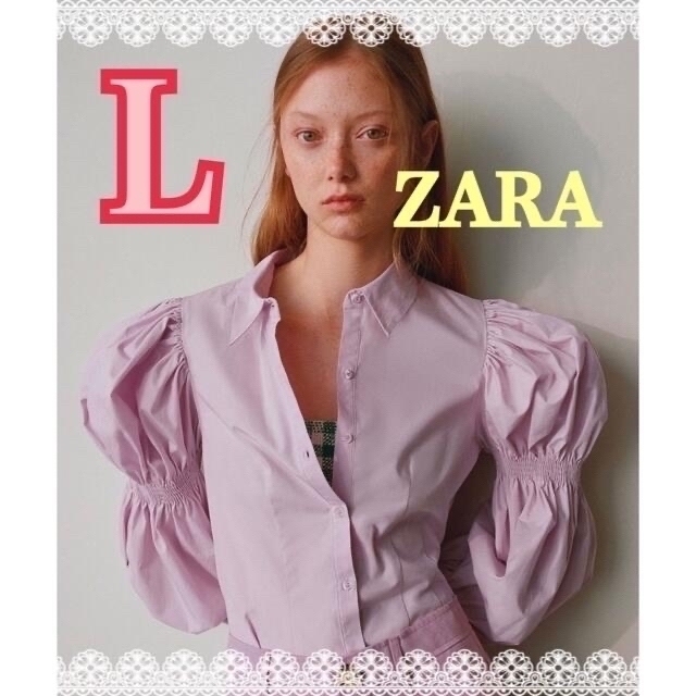 ZARA(ザラ)のZARA パフスリーブブラウス　ストレッチディテールポプリンシャツ L レディースのトップス(シャツ/ブラウス(長袖/七分))の商品写真