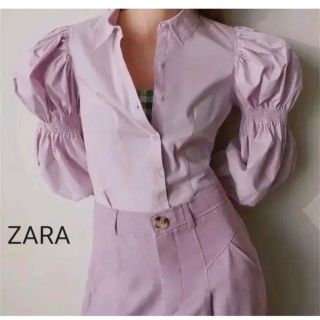 ザラ(ZARA)のZARA パフスリーブブラウス　ストレッチディテールポプリンシャツ L(シャツ/ブラウス(長袖/七分))