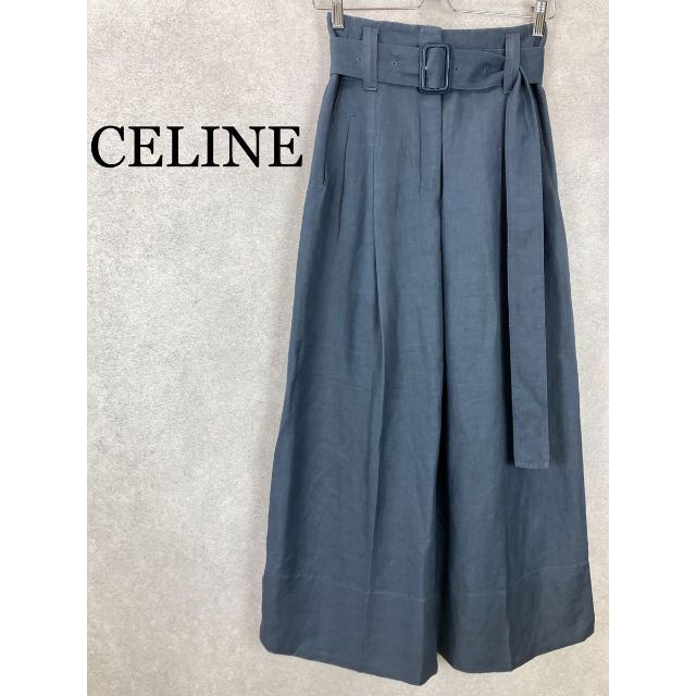 celine - セリーヌ フィービー期 ハイウエスト ベルト ワイドタックパンツ リネン 紺色の通販 by スイカ's shop｜セリーヌならラクマ