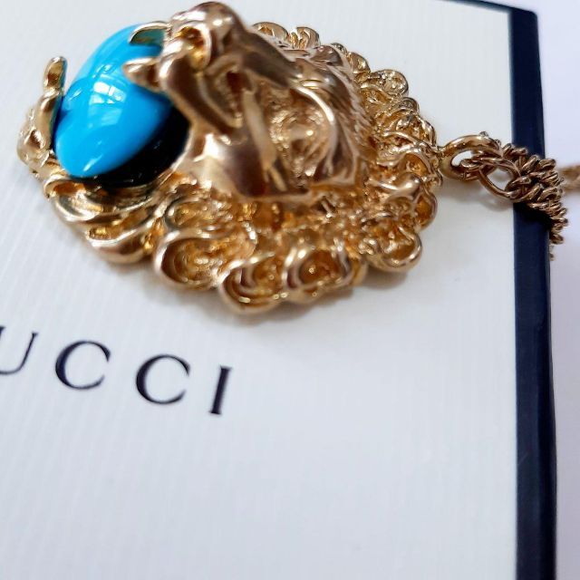 Gucci(グッチ)の希少　グッチ　ライオンヘッド　ターコイズ　石　ネックレス　ゴールド　箱付き　希少 メンズのアクセサリー(ネックレス)の商品写真