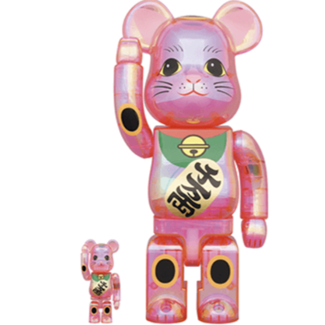 BE@RBRICK 招き猫 桃色透明メッキ 100％ & 400％