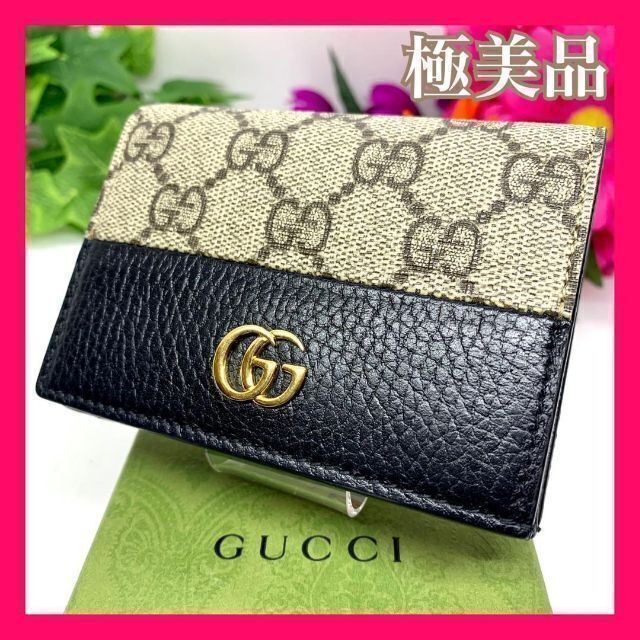 Gucci(グッチ)の極美品　Gucci　グッチ　GGマーモント　黒レザー＆GGスプリーム 財布 レディースのファッション小物(財布)の商品写真