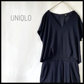 ユニクロ(UNIQLO)のUNIQLO オールインワンパンツ　ストレッチ　ネイビー　定番　きれい目(オールインワン)