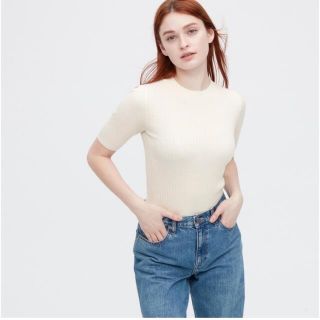 ユニクロ(UNIQLO)のチョッパー様専用　エクストラファインメリノリブモックネックセーター（5分袖）(ニット/セーター)