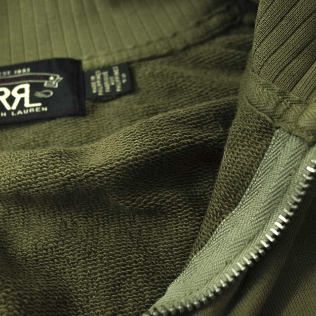 RRL(ダブルアールエル)のRRL ダブルアールエル French Terry Quarter-Zip Sweatshirt ハーフジップスウェット S OLIVE トレーナー プルオーバー リブ Double RL トップス【中古】【RRL】 メンズのトップス(スウェット)の商品写真