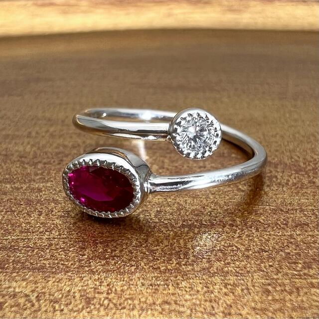 PT900 天然 ルビー 0.64ct 天然 ダイヤ 0.08ct リング