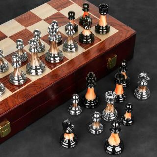 チェスセット チェス盤 駒 ボードゲーム アンティーク 折り畳み盤 高級感(オセロ/チェス)