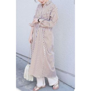 未使用♡TICCAティッカ キーネックロングワンピース ブルーストライプ 日本製