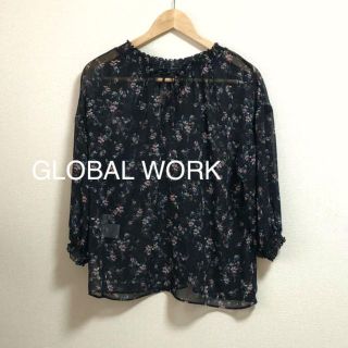 グローバルワーク(GLOBAL WORK)のグローバルワーク　ブラウス  トップス　透け感　花柄　シフォン　黒　Lサイズ(シャツ/ブラウス(長袖/七分))