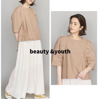 BEAUTY&YOUTH UNITED ARROWS - 【BEAUTY & YOUTH 】チェックパフスリーブコンパクト6分袖ブラウス