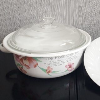 ホーロー鍋　 花柄　両手鍋　レトロ(鍋/フライパン)