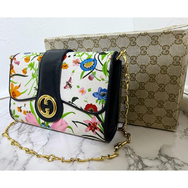 【2022最新作】 Gucci - 超希少！オールドグッチ フローラ 花柄 GG金具 ビットチェーン ショルダー ショルダーバッグ - www