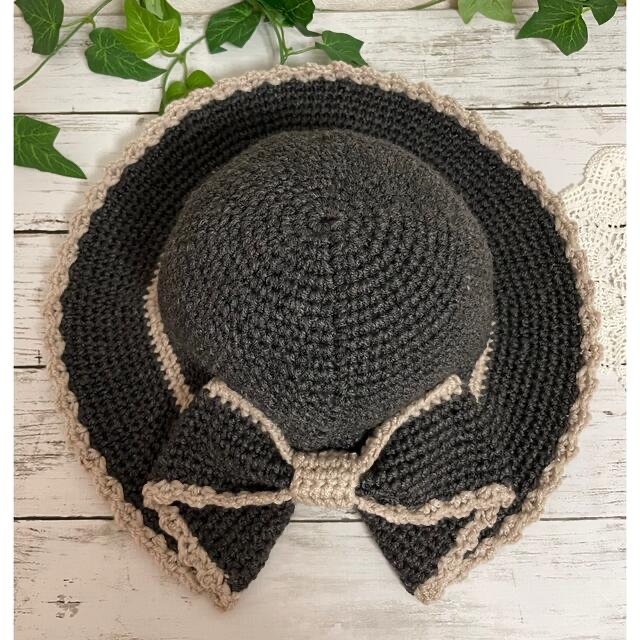 秋冬用　大きなリボンハット　かぎ針編み　手編み　帽子　ハンドメイド 4