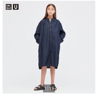 ユニクロ(UNIQLO)の10月特別価格【新品未開封】ユニクロGIRLギャザーデニムワンピース(ワンピース)